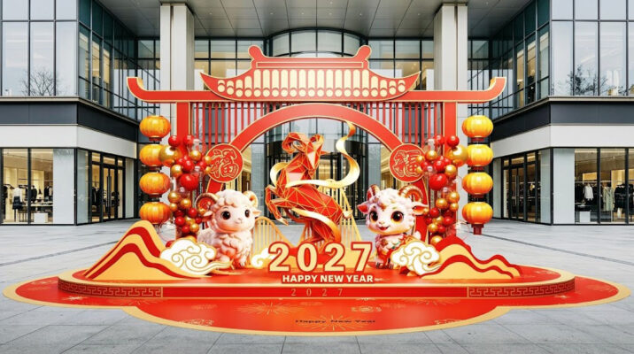Thiết kế cổng chào linh vật dê 2027 phong cách cung đình kết hợp hiện đại