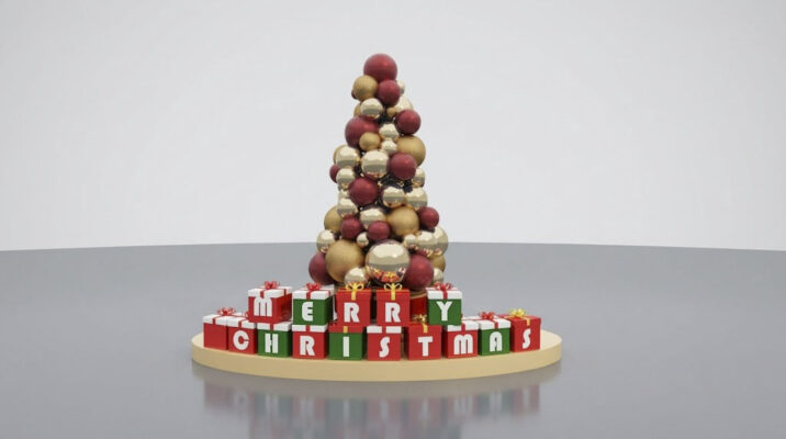 Nhận thi công mô hình cây thông Noel quả cầu mạ vàng ArtSky