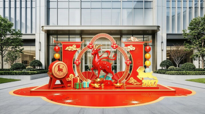 Đại cảnh Tết linh vật Dê Vàng kết hợp trống hội nghệ thuật cho khu đô thị Hưng Yên