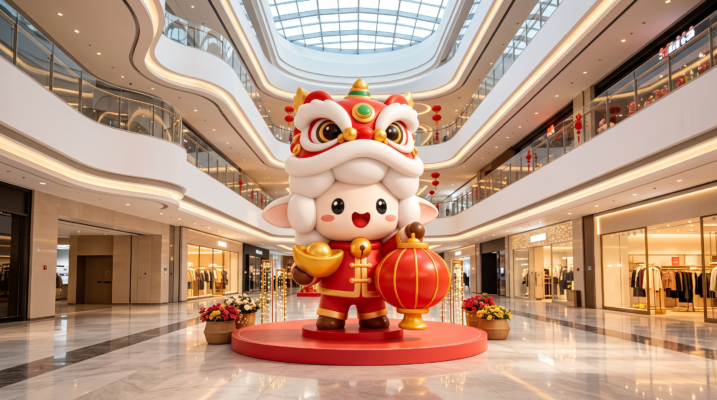 Mô hình linh vật Tết phong cách Mascot ngộ nghĩnh rực rỡ sắc xuân tại sảnh trung tâm thương mại