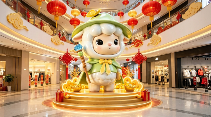 Thi công tượng linh vật Tết Mascot cầm trượng ngọc tài lộc tại trung tâm thương mại Cao Bằng