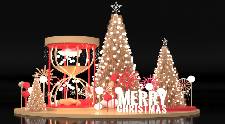 Đại cảnh cây thông nón và đồng hồ cát trang trí Noel tại Hải Phòng