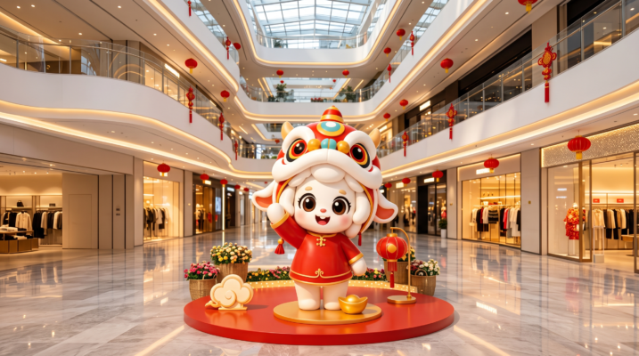 Dịch vụ thi công mô hình linh vật Mascot Tết tươi vui rực rỡ tại sảnh trung tâm thương mại Hà Nội