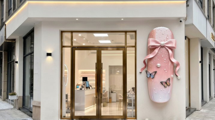 Biển quảng cáo 3D hình nơ hồng nghệ thuật cao cấp cho showroom thẩm mỹ và tiệm nail tại Hưng Yên
