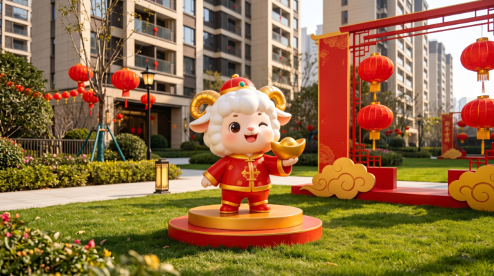 Mô hình linh vật Mascot Tết may mắn trang trí công viên khu đô thị sinh thái tại Hưng Yên