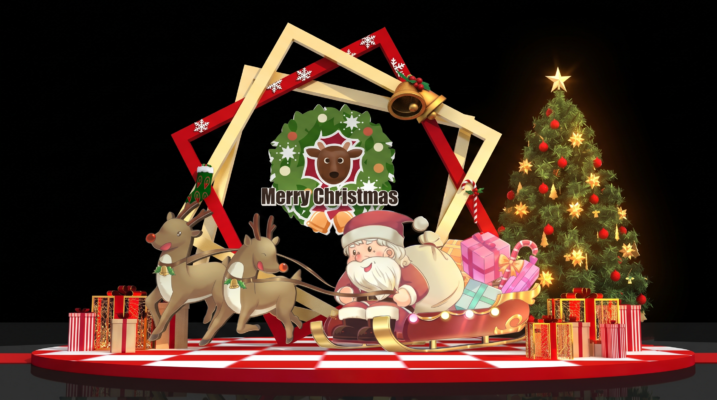 Đại cảnh cỗ xe tuần lộc Santa Claus và cổng vòm ngôi sao đúc Composite tại Lào Cai