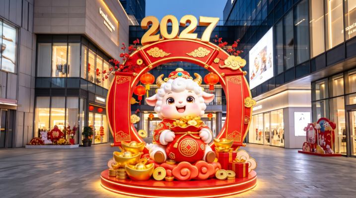 Đại cảnh linh vật dê Tết 2027 truyền thống rực rỡ tại Hải Phòng