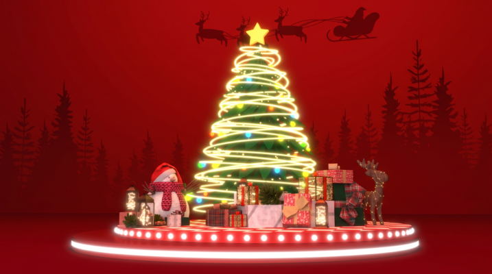Tiểu cảnh cây thông LED xoắn ốc và người tuyết trang trí Noel