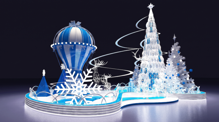Mẫu đại cảnh Noel khinh khí cầu và cây thông tuyết trang trí ngoài trời