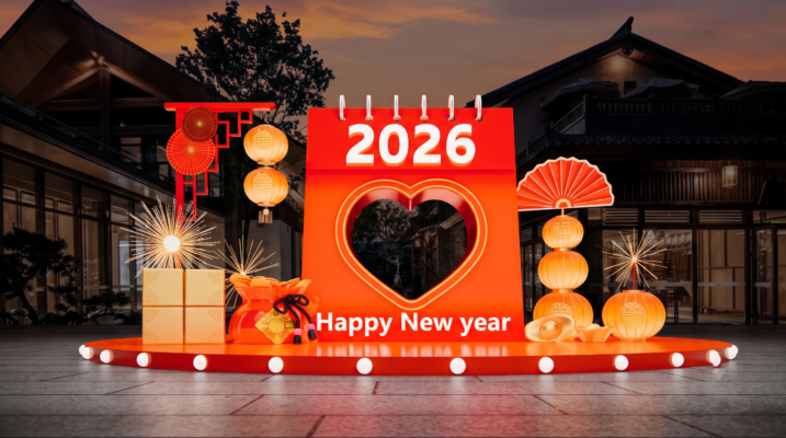 Tiểu cảnh lịch Happy New Year 2026 decor Tết tại Ninh Bình