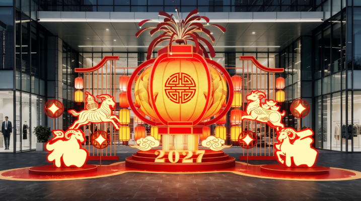 Đại cảnh quả đèn lồng 2027 và linh vật mạ vàng decor Tết tại Ninh Bình