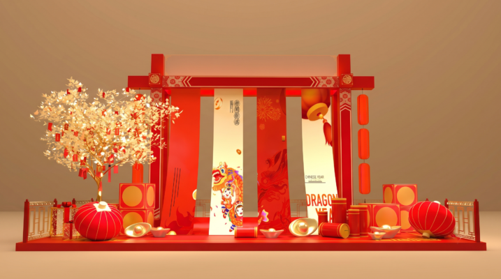 Tiểu cảnh cổng chào Tết cổ truyền và cây mai vàng decor Tết tại Phú Thọ