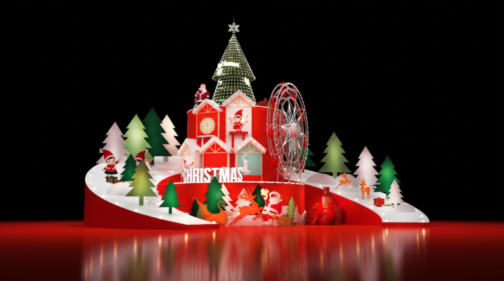 Đại cảnh cây thông Noel khổng lồ và ngôi nhà tuyết đỏ rực rỡ trang trí tại Hà Nội